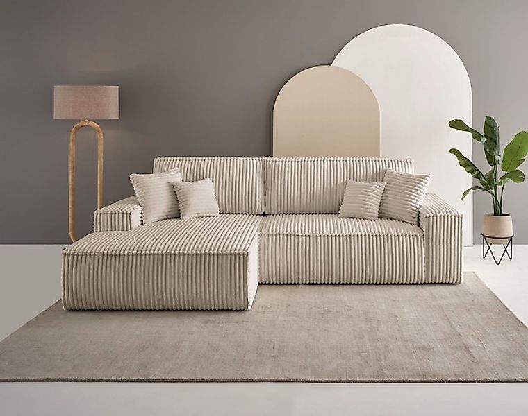 andas Ecksofa »Finnley Schlafsofa 267 cm in Bouclé, Struktur fein u. Cord, günstig online kaufen