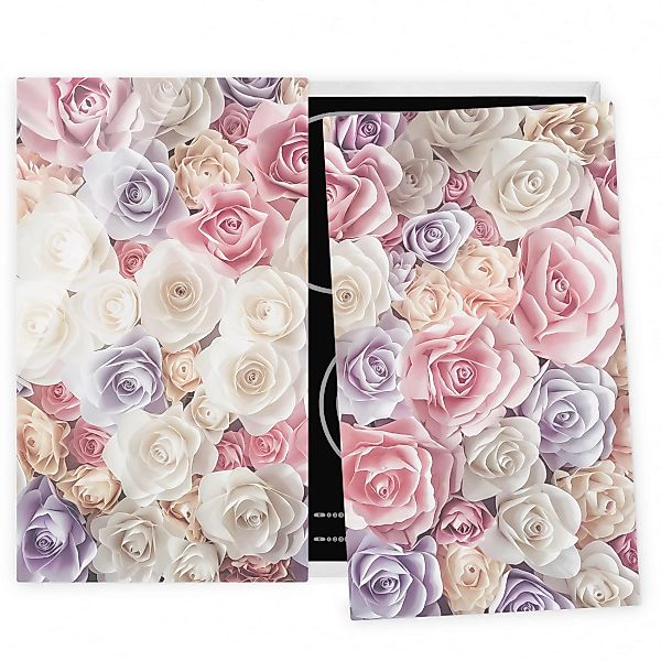 2-teilige Herdabdeckplatte Glas Blumen Pastell Paper Art Rosen günstig online kaufen