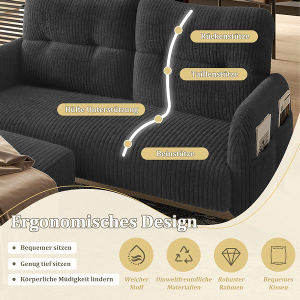 STILVORA Wohnzimmer-Set Cord 3er-Set Loungesofa Sitzgruppe,Hocker&2er-Sofa günstig online kaufen
