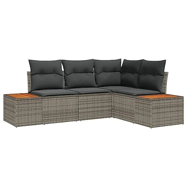 vidaXL Gartensofa-Set mit Kissen mit Speicher 4 Stk Grau Polyrattan 3356744 günstig online kaufen