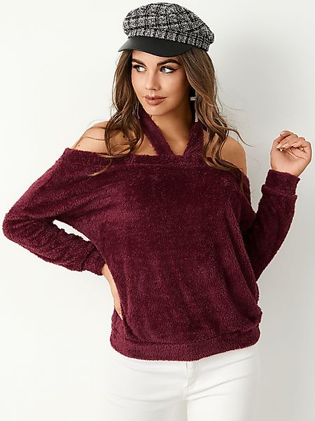 YOINS Cold Shoulder Design Halfter Teddy Sweatshirt günstig online kaufen