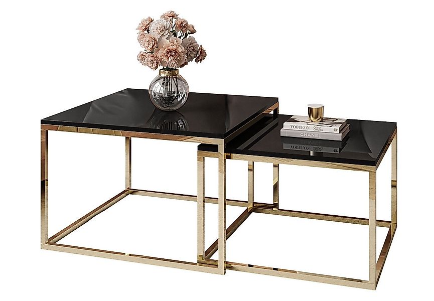 Lookway Couchtisch YOSHI 2in1 mit Goldenem Chromgestell (2er-Set), Breite: günstig online kaufen