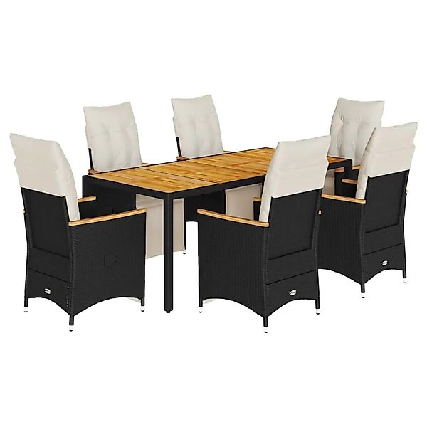 vidaXL 7-tlg Garten-Bistro-Set mit Kissen Schwarz Poly Rattan Modell 1 günstig online kaufen