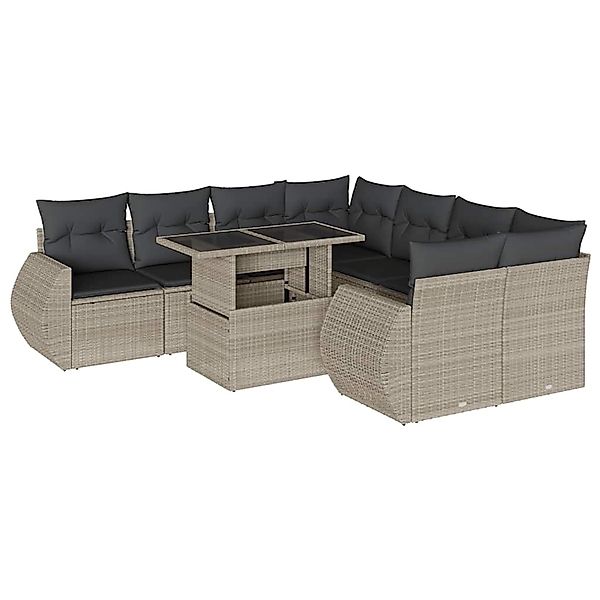 vidaXL 9-Tlg Garten-Sofagarnitur mit Kissen Hellgrau Poly Rattan 3268432 günstig online kaufen