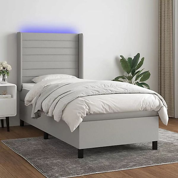 Vidaxl Boxspringbett Mit Matratze & Led Hellgrau 100x200 Cm Stoff günstig online kaufen