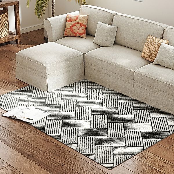 HOMCOM Teppich Wohnzimmer 170 x 120 cm Kurzflor Teppich, maschinenwaschbar, günstig online kaufen