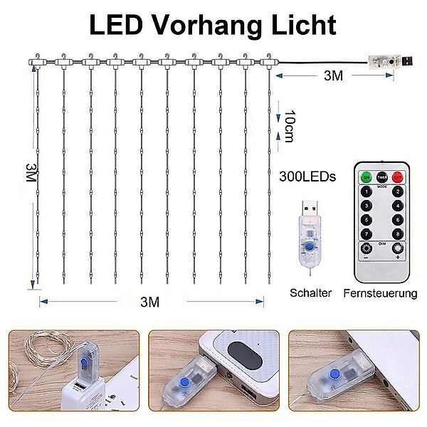 Sunicol LED-Lichterkette 300LED Vorhang Lichterketten,Hochzeit Party günstig online kaufen
