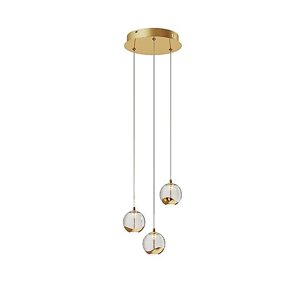 Lucande LED-Pendellampe Hayley, Ø 25 cm, 3-flg., gold, Glas günstig online kaufen