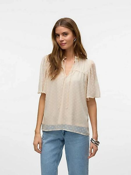 Vero Moda Blusenshirt Kurzarm-Bluse mit Spitze und Polka-Dots, Kordelzug VM günstig online kaufen