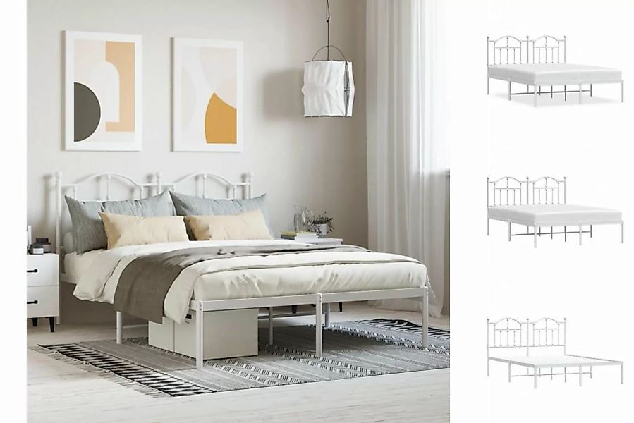 vidaXL Bettgestell Bettrahmen mit Kopfteil Metall Weiß 140x190 cm Bett Bett günstig online kaufen