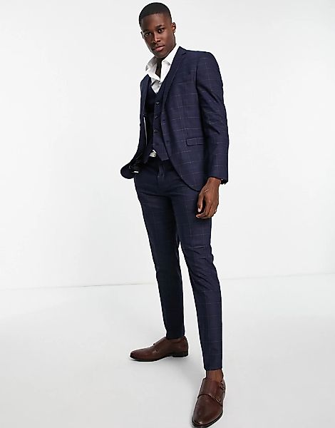 Selected Homme – Schmal geschnittene Anzughose in Blau kariert günstig online kaufen