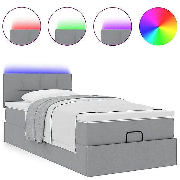 vidaXL Bett Ottomane Bett mit Matratze & LEDs Hellgrau 80x200 cm Stoff günstig online kaufen