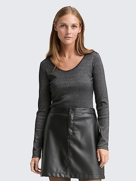 TOM TAILOR Denim Langarmshirt T-Shirt Slim Fit Langarmshirt mit Glitzer-Eff günstig online kaufen