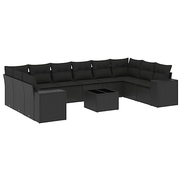vidaXL 11-Tlg Garten-Sofagarnitur mit Kissen Schwarz Poly Rattan 3223074 günstig online kaufen