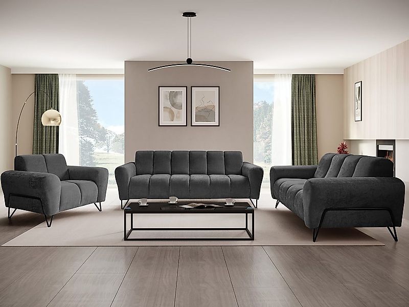 Beautysofa Polstergarnitur VOLARE mit Metallbeine in schwarzer, 3-Sitzer So günstig online kaufen