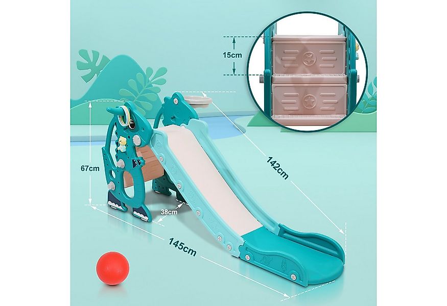 Clanmacy Rutsche 4-in-1 Kinderrutsche mit Basketballkorb Wurfring Englisch- günstig online kaufen