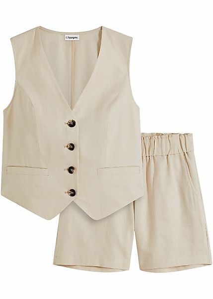 bonprix Shorts aus Leinenmix, eleganter Stil, mit passender Weste günstig online kaufen