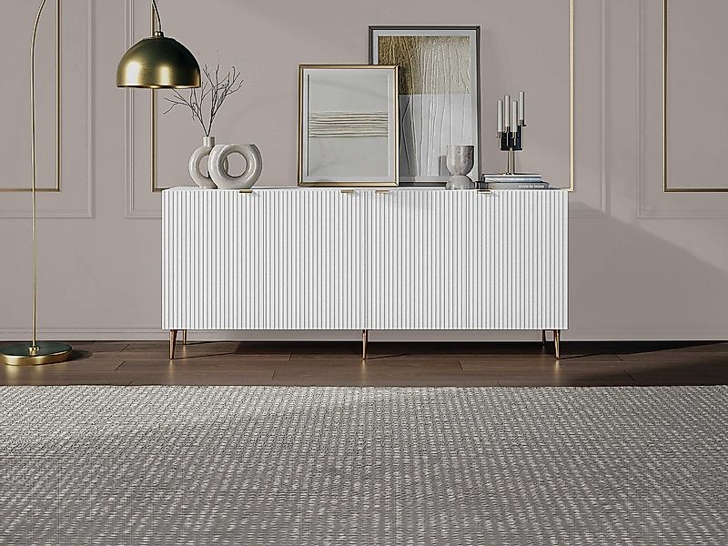 Sideboard mit 4 Türen - MDF & Stahl - Weiß & Goldfarben - YESINIA günstig online kaufen