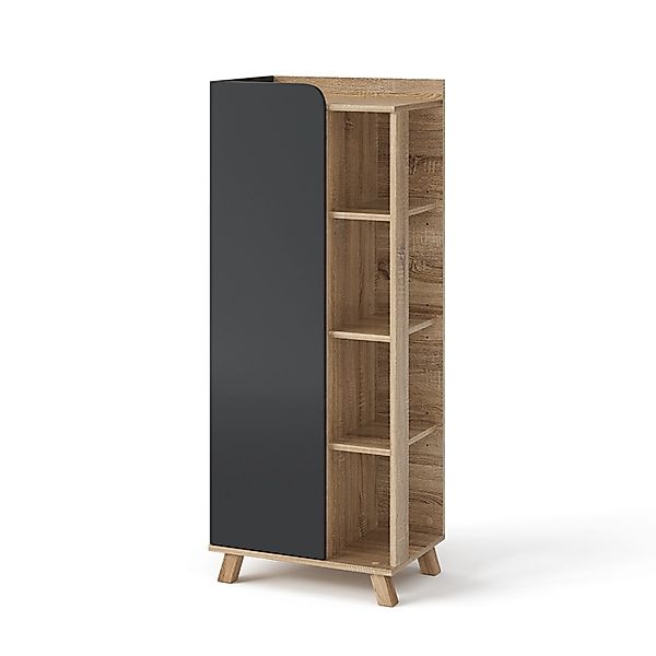 Vicco Midischrank Karen Sonoma/Anthrazit 50 x 128 cm mit Tür und Offenen Fä günstig online kaufen