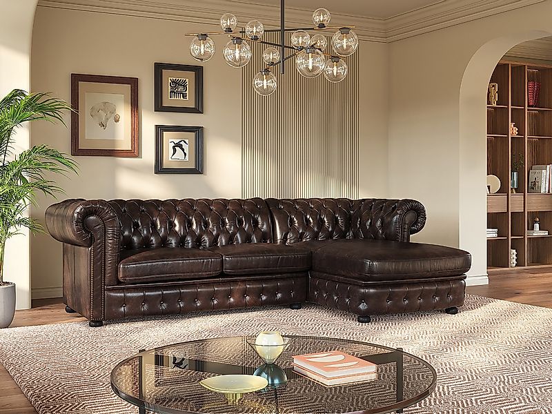 Chesterfield Ecksofa - Ecke Rechs - Büffelleder - Dunkelbraun - BRENTON günstig online kaufen