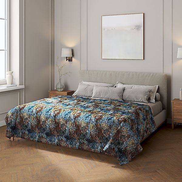 Tagesdecke mit Streifen-Steppung, blau- orange, Intenso Premium (144-37) günstig online kaufen