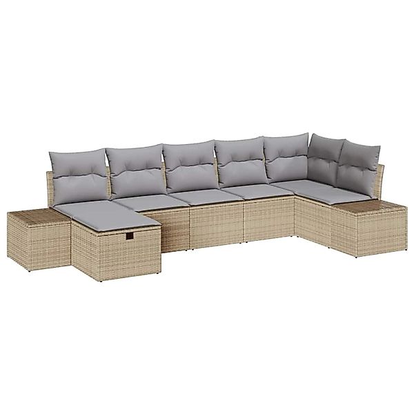 vidaXL Garten-Sofa-Set mit Kissen 7-Tlg Beige Poly Rattan 3359399 günstig online kaufen