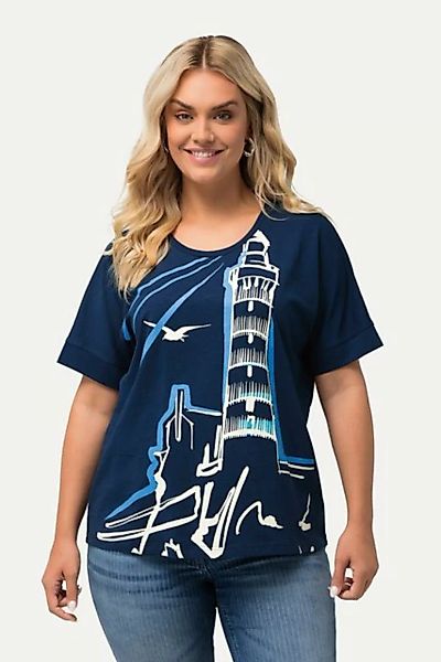 Ulla Popken Rundhalsshirt T-Shirt Leuchtturm Oversized Rundhals Halbarm günstig online kaufen