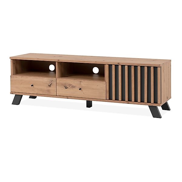 Furn.Design TV-Lowboard Eiche Artisan und Grau 138 cm 3D Lamelle Industrial günstig online kaufen