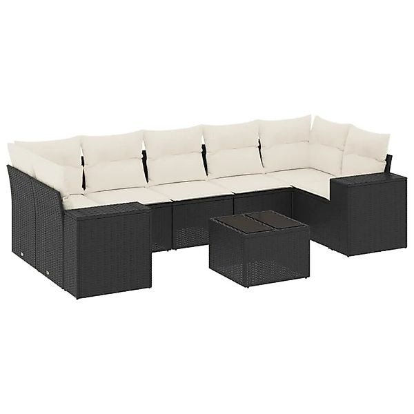 vidaXL 8-Tlg Garten-Sofagarnitur mit Kissen Schwarz Poly Rattan 3222335 günstig online kaufen