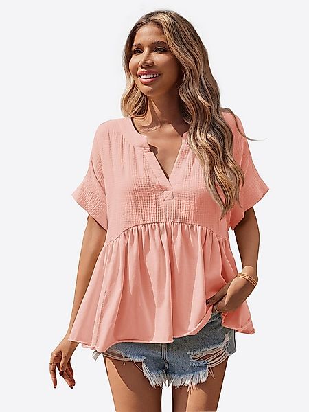 Imily Bela Rüschenbluse Damen V-Ausschnitt geraffter Saum Lässig Sommer Obe günstig online kaufen