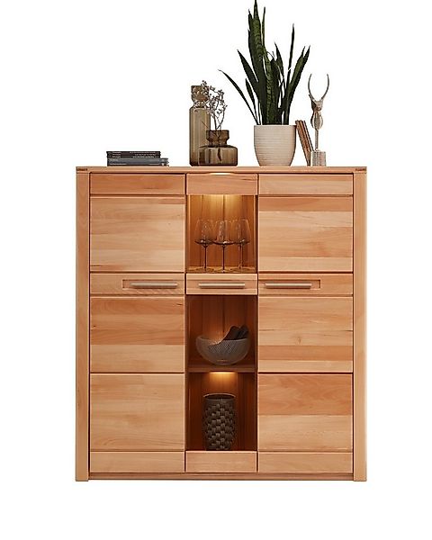 Innostyle Highboard 3 Türen, mit LED, FSC, Kernbuche teilmassiv - 127x137x4 günstig online kaufen