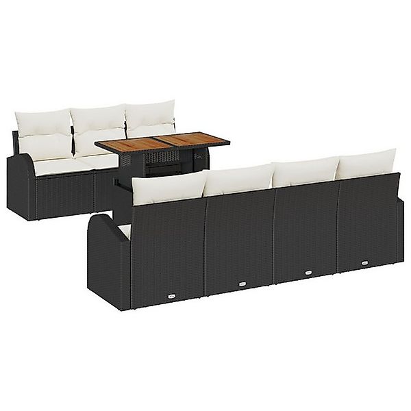 vidaXL Loungesofa 8-tlg. Garten-Essgruppe mit Kissen Schwarz Poly Rattan, 8 günstig online kaufen