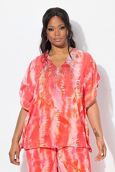 Ulla Popken Druckbluse Chiffonbluse Feder doppellagig V-Ausschnitt günstig online kaufen