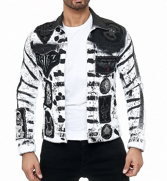 KINGZ Jeansjacke Herren Designer Jeansjacke im Batik-Look Weiß 2 XL Batik W günstig online kaufen