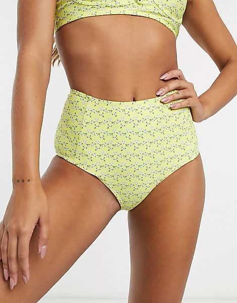 Missguided – Bikiniunterteil mit hohem Bund und Ditsy-Blumenmuster-Mehrfarb günstig online kaufen