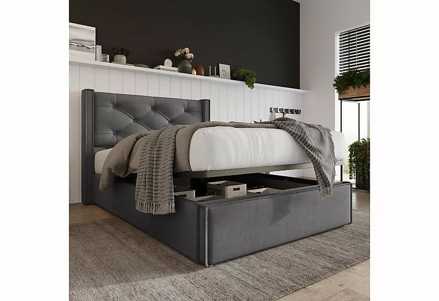 SOFTWEARY Polsterbett (Einzelbett mit Lattenrost und Bettkasten, 90x200 cm) günstig online kaufen