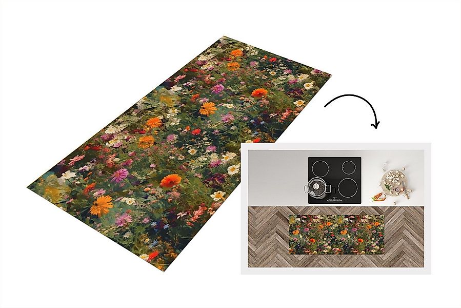 MuchoWow Küchenläufer Blumenfeld - Farben - Farbe, aus Kunststoff, Küchente günstig online kaufen