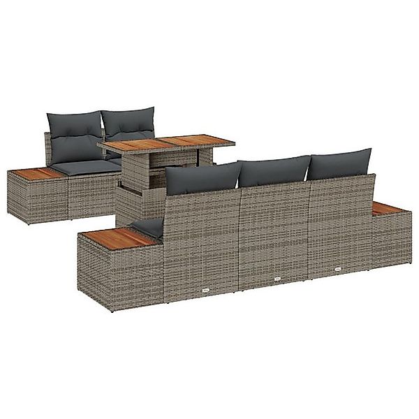 vidaXL Loungesofa 6-teiliges Garten-Esszimmer-Set mit Kissen Grau Poly-Ratt günstig online kaufen