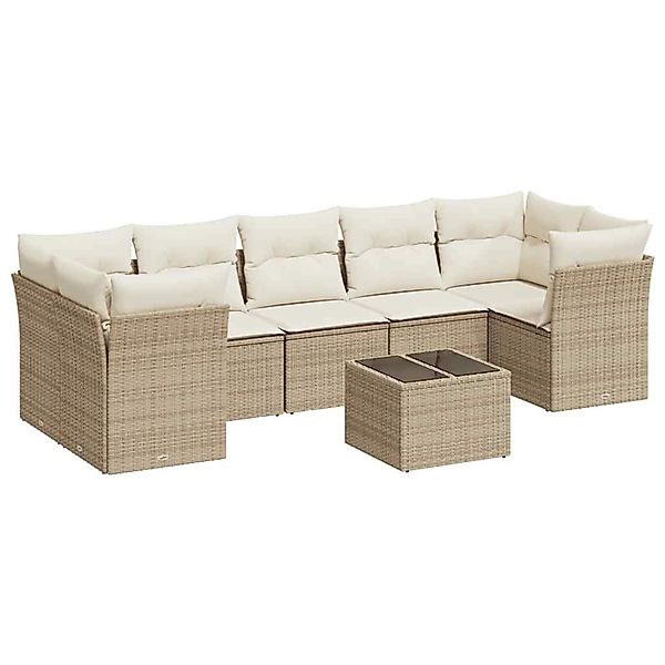 vidaXL 8-Tlg Garten-Sofagarnitur mit Kissen Beige Poly Rattan 3217288 günstig online kaufen