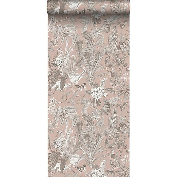 Sanders & Sanders Tapete Tropische Blätter Und Blüten Graurosa 53 Cm X 10 M günstig online kaufen