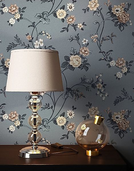 Newroom Vliestapete Liana Tapete Blumentapete Blumen,Blüten,Wiese, Grau Tap günstig online kaufen