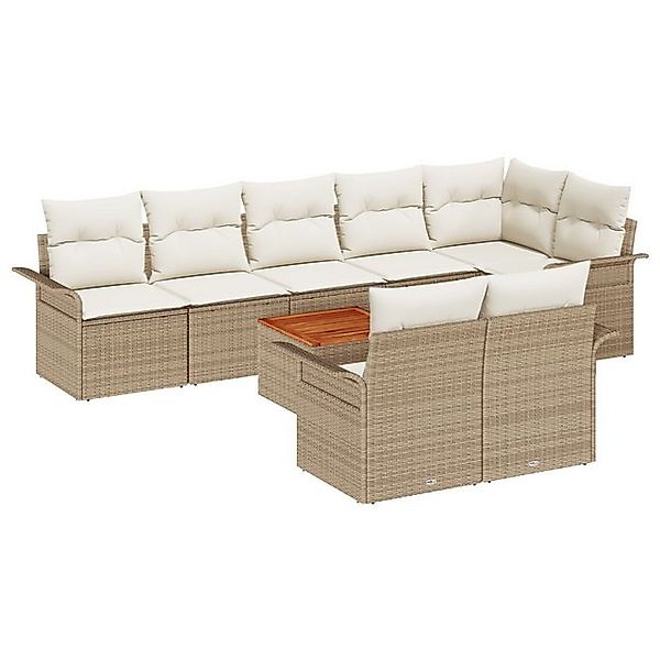vidaXL Loungesofa 9-tlg. Garten-Sofagarnitur mit Kissen Beige Poly Rattan, günstig online kaufen