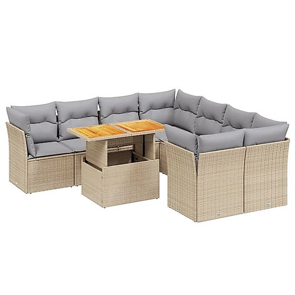 vidaXL 9-tlg Garten-Sofagarnitur mit Kissen Beige Poly Rattan Modell 292 günstig online kaufen