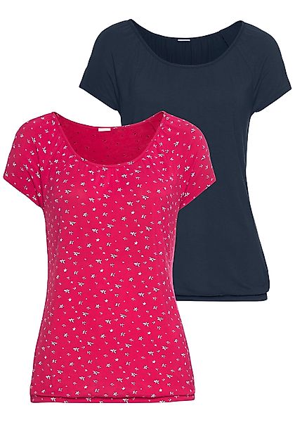 LASCANA Kurzarmshirt, (2er-Pack), mit leicht gerafftem Rundhalsausschnitt günstig online kaufen