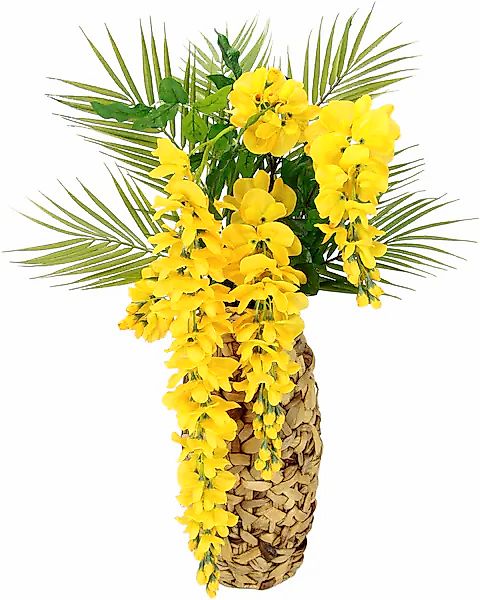 I.GE.A. Kunstblume »Blumenarrangement Goldregen mit Palmenzweige«, Vase aus günstig online kaufen