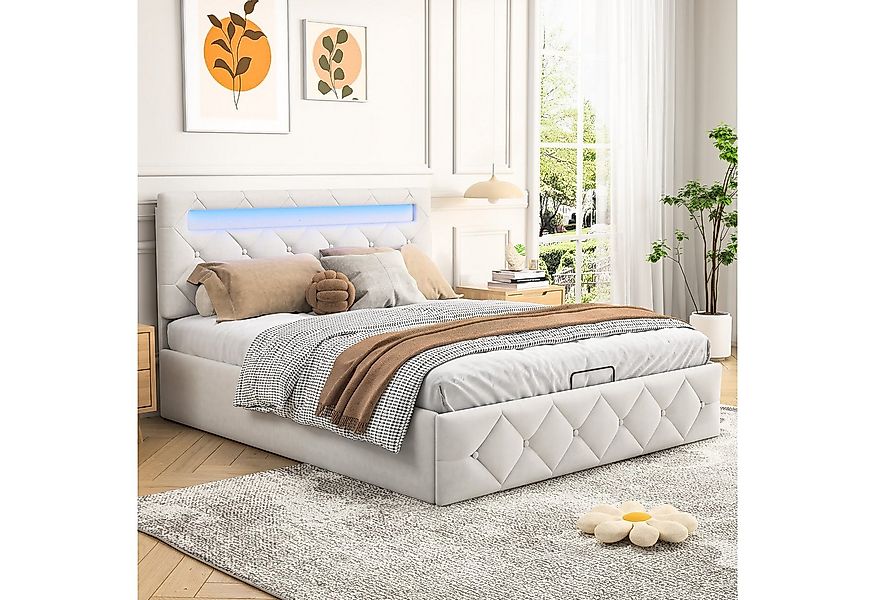 Furnishings Home Polsterbett Doppelbett mit LED, Hydraulisch anhebbarer Sta günstig online kaufen