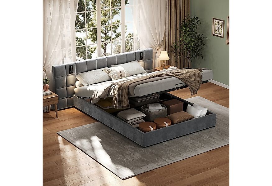 Flieks Polsterbett, Stauraumbett Leselicht & USB-Anschluss 180x200cm Samt o günstig online kaufen