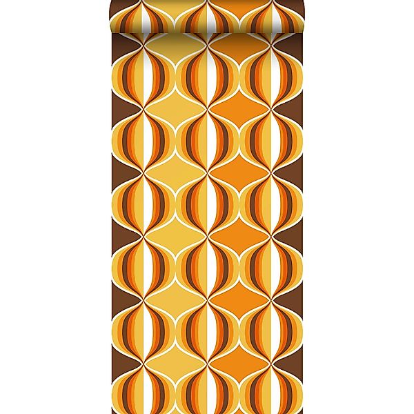 Sanders & Sanders Tapete Retro-Ornamente Gelb Braun und Orange 53 cm x 10.0 günstig online kaufen