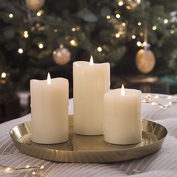 TruGlow® LED Kerzen Echtwachs Trio mit Wachstropfen mit Fernbedienung günstig online kaufen