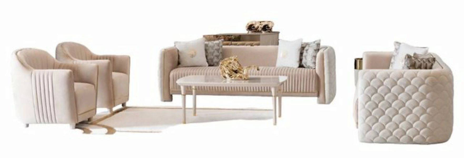 JVmoebel Sofa Beige Couchgarnitur 3+3+1+1 Sityer Luxus Samt Couchen Holy So günstig online kaufen